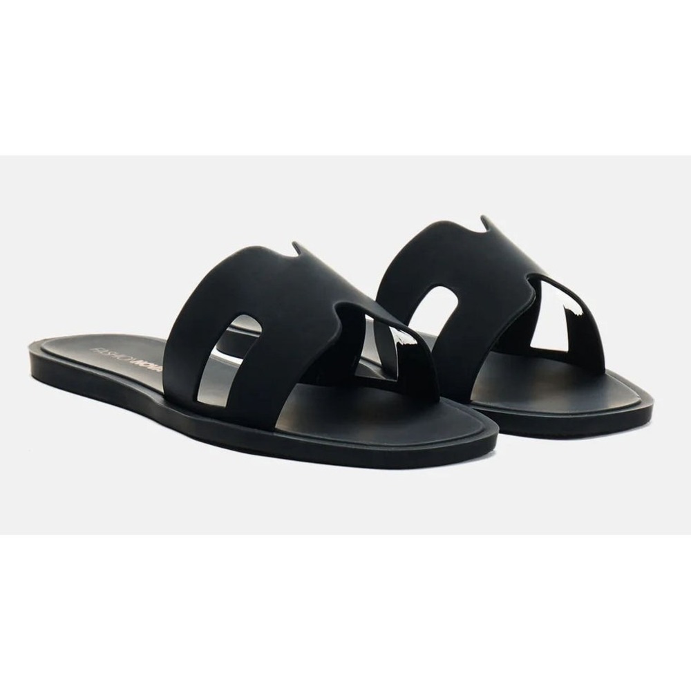 Fashion Nova Women's Square‎ Toe Jackie Flat Sandals - Black - Size 9